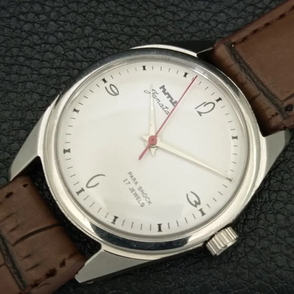 Vintage 1986 HMT Manual Wound Mens Silver Watch & White accents